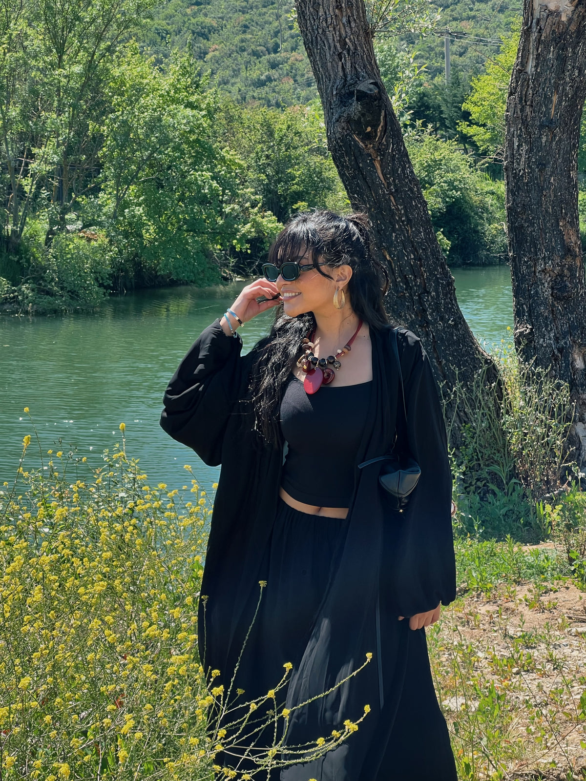 Black flowy set