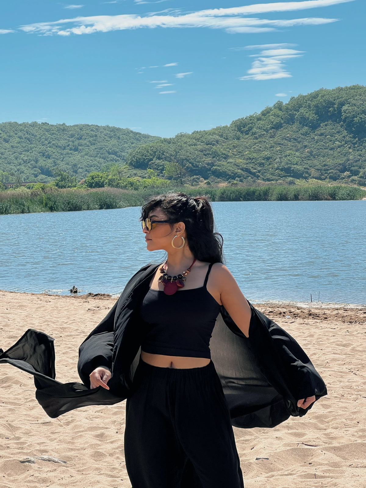 Black flowy set